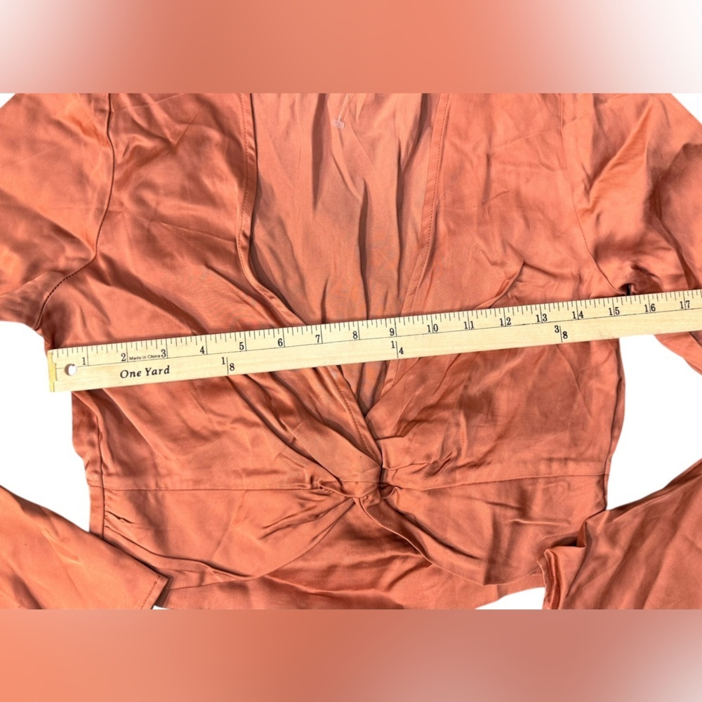 Free People Miraya Top Satin Knot Front Blouse in Rust - Picture 7 of 9